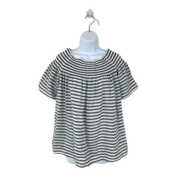 C & C California Womens Size L Gray White Linen Striped Smocked Off Shoulder Top - Picture 1 of 5